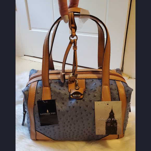 London Fog Handbags - NWT London Fog "Doctor Bag" Denim Ostrich